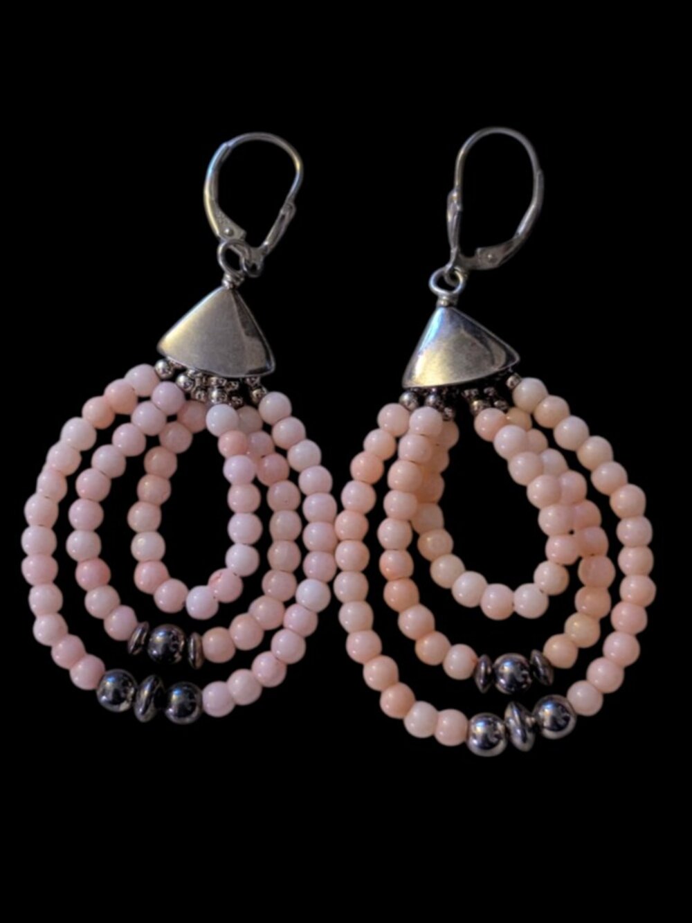 Vintage DTR Jay King Natural Angel Pink Coral Beaded 925 Sterling 2.5" Earrings